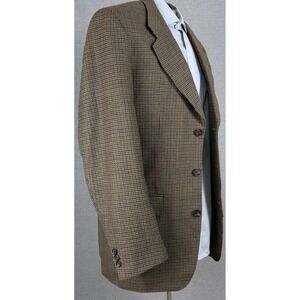 Yves Saint Laurent Blazer Mens 42L Silk Wool Brown Houndstooth Sport Coat YSL